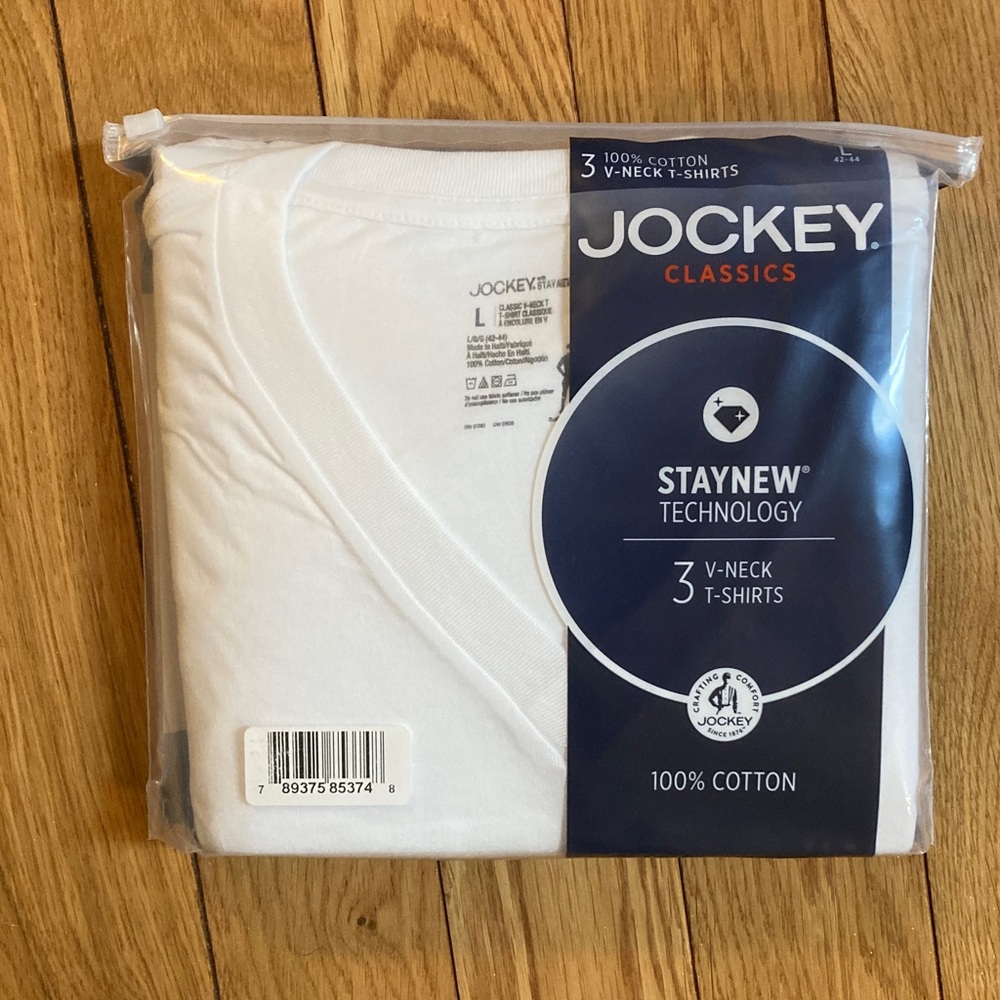 NWT! Jockey Classics White V-Neck T-Shirts Trio
